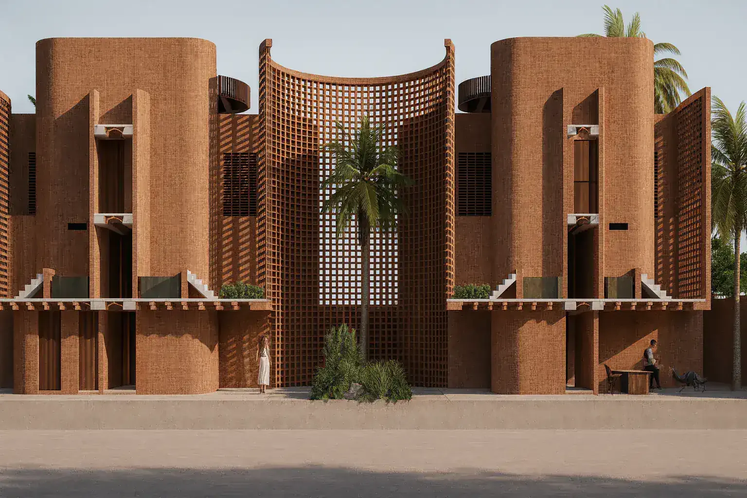 Architectural facade and brick latticework at MOYRA